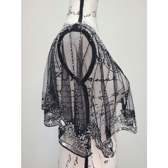 ✨ Sequin Mesh Evening Party Retro Flapper 1920s Shawl Wrap Cover Up Cape NEW - Picture 5 of 13